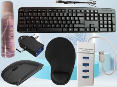 ANJO USB Keyboard-Wireless Mouse-Wrist Support Pad-3.0Hub-Cleaner & Cloth-OTG M&C2in1 Combo Set