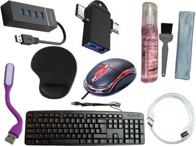 ANJO USB Keyboard-LED Mouse-Wrist Pad-3.0Hub-Gel3in1-LED-1.5m Ext. Cable-OTG C&M 2in1 Combo Set