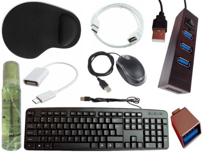 ANJO USB Keyboard-LED Mouse-Wrist Support Pad-2.0 Hub-Cleaner-OTG C&Micro-Ext Cable Combo Set