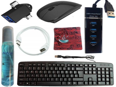 ANJO USB Keyboard-Wireless Mouse-Pad-3.0 USB Hub-Cleaner-OTG 2 in 1-Ext Cable 1.5m Combo Set