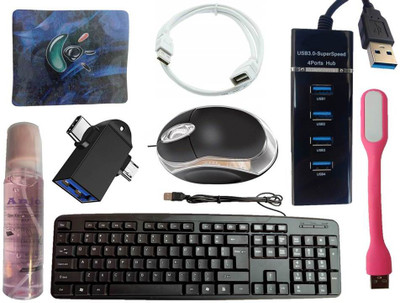 ANJO Keyboard-LED Mouse-Pad-3.0 USB Hub-Cleaner-OTG M&C Type 2in1-Ext Cable 1.5m-LED Combo Set