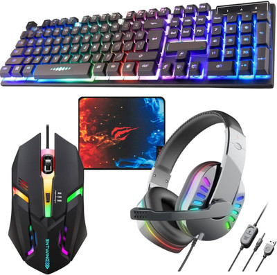 ENTWINO 4 in 1 Gaming Combo, RGB Keyboard, Mouse & Headphone Set, Free Mousepad Combo Set Designed for Gaming(Black)