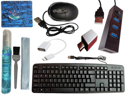 ANJO USB Keyboard-LED Mouse-Non Slip Mouse Pad-2.0 Hub-3in1 Cleaning Kit-OTG Micro&C Combo Set