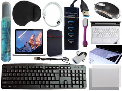 ANJO KeyboardLEDMouse-WristPad-3Hub-Cln-OTG2n1-Ext-LED-Skin-14.6iScrn&KeyGuard&Sleeve Combo Set