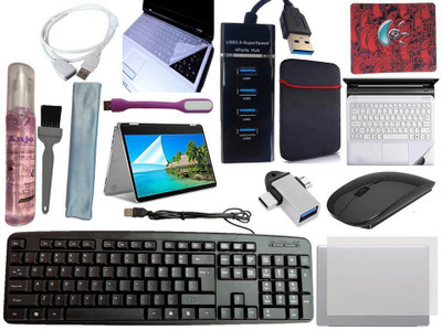ANJO KeyboardWirelsMous-Pad-3Hub-3n1Cln-OTG2n1-Ext-LED-Skin-14.6iScrn&KeyGuard&Sleeve Combo Set