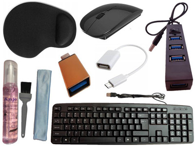 ANJO USB Keyboard-Wireless Mouse-Wrist Pad-2.0 Hub-3in1 Cleaning Kit-OTG Micro&C Combo Set