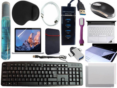 ANJO KeyboardLEDMouse-WristPad-3Hub-Cln-OTG2n1-Ext-LED-Skin-15.6iScrn&KeyGuard&Sleeve Combo Set