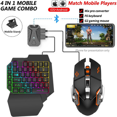 DWH Bluetooth Gaming Keyboard Mouse Convertor For Smartphone 4 in 1 Combo Combo Set Combo Set