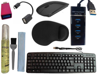 ANJO USB Keyboard-Wireless Mouse-Wrist Pad-3.0 Hub-3in1 Cleaning Kit-OTG Micro&C Combo Set