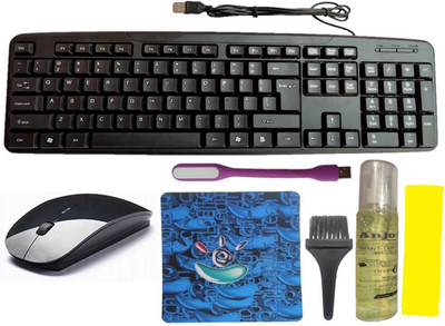 ANJO USB Keyboard-Wireless Mouse-Non Slip Mouse Pad-3in1 Cleaner-LED Combo Set Designed for Gaming(Multicolor)