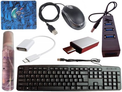 ANJO USB Keyboard-LED Mouse-Non Slip Mouse Pad-2.0 Hub-Cleaner-OTG Micro&C Combo Set