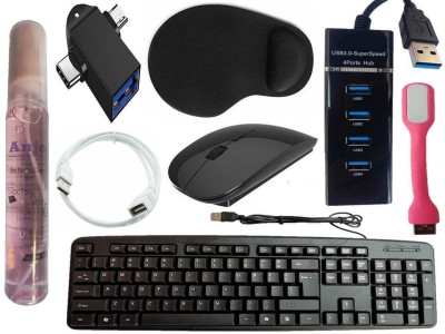 ANJO Keyboard-Wireless Mouse-Wrist Support Pad-3.0Hub-Cleaner-OTG 2in1-Ext Cable-LED Combo Set