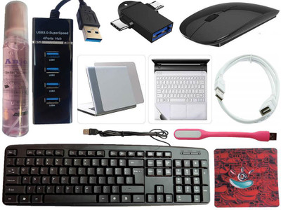 ANJO Keyboard-Wireless Mouse-Pad-3.0 USB Hub-Cleaner-OTG 2 in 1-Ext 1.5m-LED-Skin Combo Set