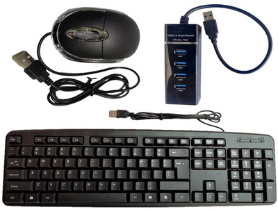 ANJO Wired USB Keyboard-Wired LED Mouse-3.0 USB Hub Combo Set