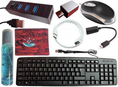 ANJO USB Keyboard-LED Mouse-Mouse Pad-2.0 Hub-Cleaner-OTG Micro&C-Ext Cable 1.5m Combo Set