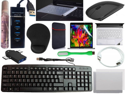 ANJO KeyboardWirelsMous-WrisPd-3Hub-Cln-OTG2n1-Ext-LED-Skin-14.6iScrn&KeyGuard&Sleeve Combo Set Designed for Gaming(Multicolor)