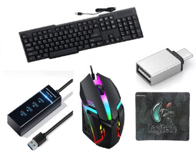 Di Innovating Technology DI 5 COMBO OF ( KEYBOARD, RGB MOUSE, HUB, MOUSEPAD AND C TYPE OTG) Combo Set Designed for Gaming(Black)