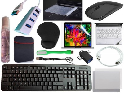 ANJO KeyboardWirelsMous-WrisPad-Hub-Cln-OTG2n1-Ext-LED-Skin-14.6iScrn&KeyGuard&Sleeve Combo Set