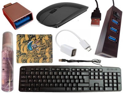 ANJO USB Keyboard-Wireless Mouse-Mouse Pad-2.0 Hub-Cleaner-OTG Micro&C Combo Set