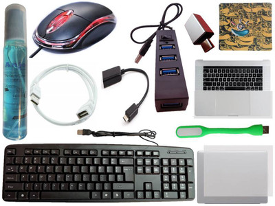 ANJO Keyboard-LED Mouse-Mouse Pad-2.0 Hub-Cleaner-OTG Micro&C-Ext Cable 1.5m-LED-Skin Combo Set