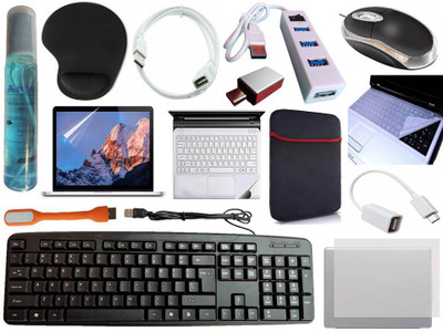 ANJO KeyboardLEDMouse-WristPad-Hub-Clnr-OTGC&M-Ext-LED-Skin-15.6iScrn&KeyGuard&Sleeve Combo Set