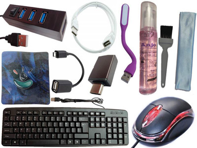 ANJO USB Keyboard-USB Mouse-Pad-2.0Hub-Gel3in1-LED-1.5m Ext Cable A M2F-OTG C & Micro Combo Set