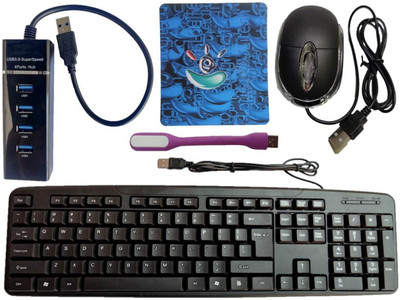 ANJO Wired USB Keyboard-Wired LED Mouse-Non Slip Mouse Pad-3.0 USB Hub-LED Combo Set
