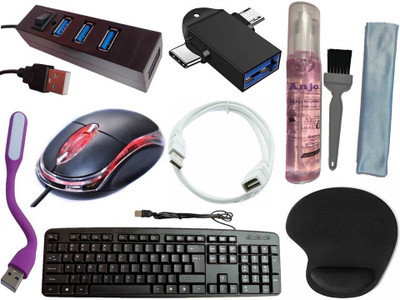 ANJO USB Keyboard-LED Mouse-Wrist Pad-2.0Hub-Gel3in1-LED-1.5m Ext. Cable-OTG C&M 2in1 Combo Set