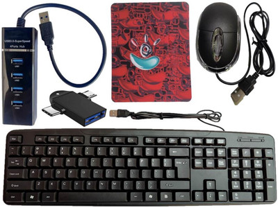 ANJO Wired USB Keyboard-LED Mouse-Non Slip Mouse Pad-3.0 USB Hub-2 in 1 OTG C & Micro Combo Set