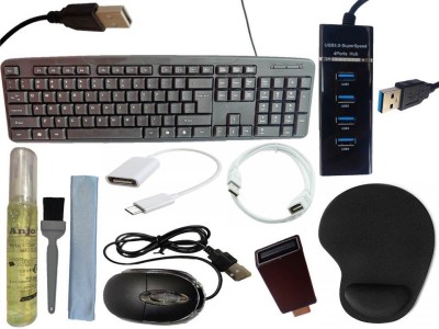 ANJO USB Keyboard-LED Mouse-Wrist Support Pad-3.0 Hub-3in1 Cleaner-OTG C&Micro-Ext. Combo Set