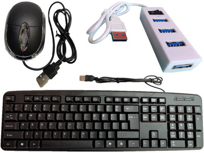 ANJO Wired USB Keyboard-Wired LED Mouse- 2.0 USB Hub Combo Set