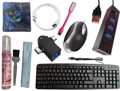ANJO Keyboard-LED Mouse-Pad-2.0 Hub-3in1 Cleaning Kit-OTG M&C 2in1-Ext Cable 1.5m-LED Combo Set