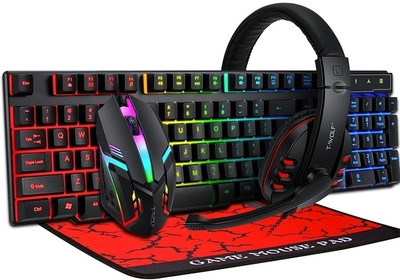 Gadget Zone Gaming Combo104 Keys Keyboard 4-Color Breathing Light Mouse 3.5mm Gaming Headset Combo Set Designed for Gaming(Black)