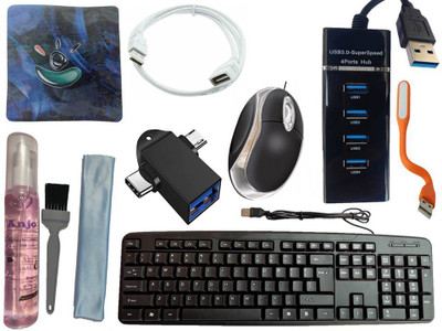 ANJO Keyboard-LED Mouse-Pad-3.0 USB Hub-3in1 Cleaner-OTG 2in1 C&M-Ext Cable 1.5m-LED Combo Set