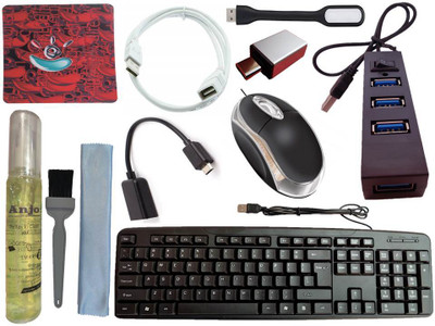 ANJO Keyboard-LED Mouse-Pad-2.0 Hub-3in1 Cleaning Kit-OTG Micro&C-Ext Cable 1.5m-LED Combo Set