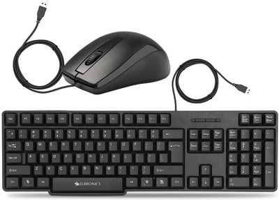 ZEBRONICS K20 Keyboard and Alex Wired Optical Mouse Combo Set(Black)
