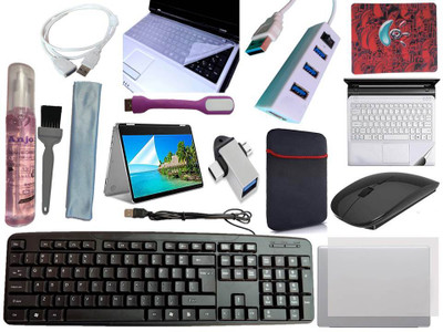 ANJO KeyboardWirelsMouse-Pad-Hub-3n1Cln-OTG2n1-Ext-LED-Skin-15.6iScrn&KeyGuard&Sleeve Combo Set