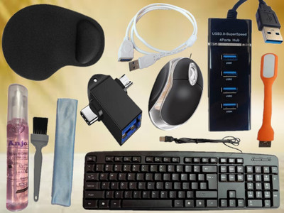 ANJO Keyboard-LED Mouse-Wrist Support Pad-3.0 Hub-3in1 Cleaner-OTG 2in1-Ext Cable-LED Combo Set