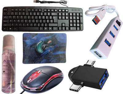 ANJO USB Keyboard-LED Mouse-Non Slip Mouse Pad-2.0 Hub-Cleaner-OTG M&C 2in1 Combo Set