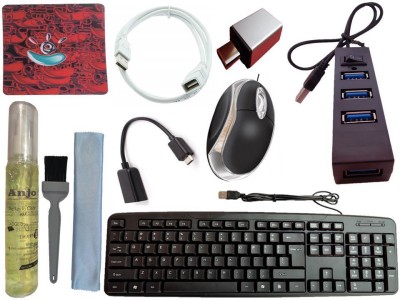 ANJO USB Keyboard-LED Mouse-Pad-2.0 Hub-3in1 Cleaning Kit-OTG Micro&C-Ext Cable 1.5m Combo Set