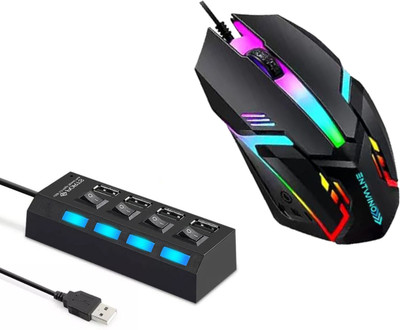 ENTWINO 150HB 4-Port USB Hub and The USB Wired Gaming Mouse D1. Combo Set Designed for Gaming(Black)