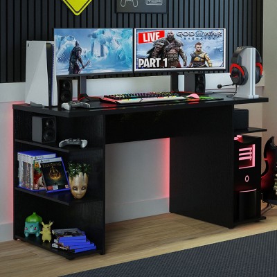 Madesa Gaming Engineered Wood Computer Desk(Straight, Finish Color - Black, Knock Down)