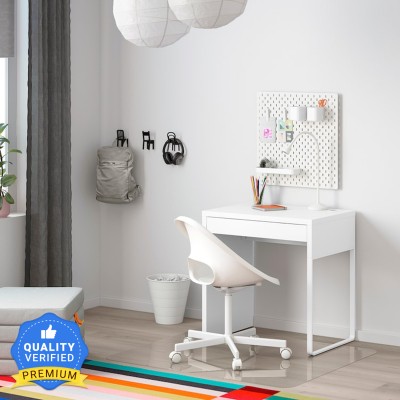 IKEA MICKE White Solid Wood Computer Desk(U-shaped, Finish Color - White, Optional Installation Available)