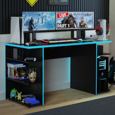 Madesa Gaming Engineered Wood Computer Desk(Straight, Finish Color - Black/Blue, Knock Down)