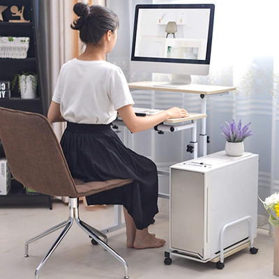 Livzing Height Adjustable Computer Table with Locking Wheels Engineered Wood Computer Desk(Straight, Finish Color - Ivory, DIY(Do-It-Yourself))