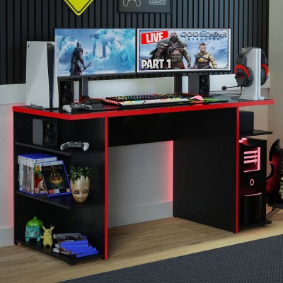 Madesa Gaming Engineered Wood Computer Desk(Straight, Finish Color - Black/Red, Knock Down)