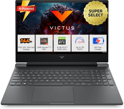 HP Victus AI AMD Ryzen 7 Octa Core 260 - (24 GB/1 TB SSD/Windows 11 Home/8 GB Graphics/NVIDIA GeForce RTX 5050) 15-fb3185AX Gaming Laptop(15.6 Inch, Mica Silver, Black Chrome Logo, 2.29 Kg, With MS Office)