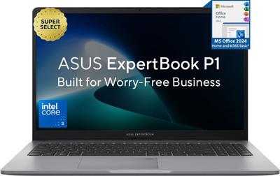ASUS ExpertBook P1 (i3 14th Gen) with 1 Yr ADP Intel Core 3 14th Gen 100U - (16 GB/512 GB SSD/Windows 11 Home) P1503CVA-S72563WS Thin and Light Laptop(15.6 Inch, Misty Grey, 1.62 kg, With MS Office)
