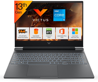 HP Victus Intel Core i5 13th Gen 13420H - (16 GB/512 GB SSD/Windows 11 Home/4 GB Graphics/NVIDIA GeForce RTX 2050/144 Hz) 15-fa2703TX Gaming Laptop(15.6 inch, Mica Silver Color, 2.29 Kg, With MS Office)