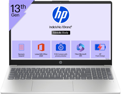 HP 15s Metal Intel Core i3 13th Gen 1315U - (8 GB/512 GB SSD/Windows 11 Home) 15-hr0005TU Thin and Light Laptop(15.6 Inch, Natural Silver, 1.59 Kg, With MS Office)